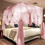 Joyreap 4 Corners Post Pink Canopy Bed Curtain for Girls & Adults - Royal Luxurious Cozy Drapes - Cute Princess Bedroom Decoration Accessories (47" W x 78" L, Twin)