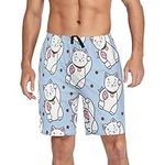 Japan Lucky Cat Men's Pajama Short Sleepwear Pj Bottom Elastic Waistband Lounge Short