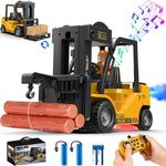 VWAHNANA RC Forklift Truck, 2 in 1 Transform Lift Fork & Hook, Kids Forklift Toy, 11 Channel Remote Control Forklift for Adults, 2 Battery, Spray, Light, RC Construction Vehicles Toy Gift for Kids 6+