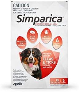 Simparica Fleas and Tick Chewable Tablets for Extra Large 40.1-60 kg Dog, Red (Pack of 6)