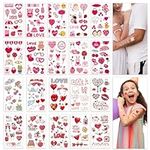 20 Sheets Valentine's Day Temporary Tattoos, Valentine's Day Fake Tattoos Red Love Heart Lip Romantic Party Favors Stickers for Women Kids Boys Girls (Valentine-1)