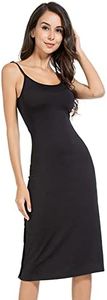 MANCYFIT Full Slip Dress for Women Spaghetti Strap Under Cami Slit Soft Sleeveless Nightgowns (Small, Black)