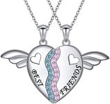 JZMSJF S925 Sterling Silver Best Friends Necklaces Matching Heart Friendship Necklaces for 2 BFF Gifts Jewelry Set, Sterling Silver, Cubic Zirconia