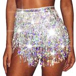 TWINKLEDE Boho Fringe Skirt Sequin Tassel Belly Dance Hip Scarf Rave Party Skirts Belts for Women and Girls, A Silver, 66 Short