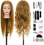 Styling Head Neverland Beauty 24 Inch 80% Real Human Hair Hairdressing Training Head Practice Mannequin Head With Free Clamp + Hair Styling Braid Set(Brown)