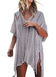 Jeasona Women’s Bathing Suit Cover Up for Beach Pool Swimwear Crochet Dress, Grey, Medium