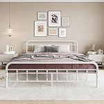 Elegant Home Products King Size Bed Frame with Headboard, Platform Bed Frame King with Storage Under Bed, No Box Spring Needed, Heavy Duty Steel Slat Support, King Bed Frame,Easy Assembly,White