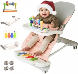 CuddoBaby Baby Bouncer 4-in-1 on Wheels 【Detachable Pianos, Feeding Tray】 3-Level Recline Foldable Seat with Play Bar for Infant to Toddler 0-6, 0-12, 12-24 Months, Girl Gift Idea, Upto 29Lbs - Pink