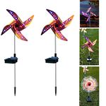 Kisbeibi 2pcs Solar Wind Spinners, 30'' Solar Garden Lights Outdoor Windmill Lights with 8 Lighting Modes 4 Color Changing, Solar Garden Ornament for Outdoor Yard Lawn & Garden