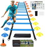 YGORTECH Football Training Equipment Agility Ladder Speed Training Kit for kids 12 Rung 20Ft Agility Ladder, 16 Disc Cones with Carrying Bag for Soccer Basketball Footwork Training (blue)