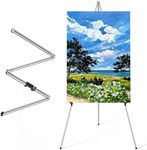 SunyesYoon Display Silver Easel Stand - 63" Artist Instant Tripod Collapsible Portable Floor Easel - Adjustable Art Poster Easy Folding Metal Stand for Display Show, Wedding, Painting