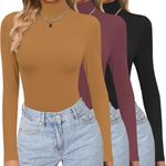 Ekouaer Women's 3 Pack Turtleneck Shirts Long Sleeve Mock Tops Lightweight Basic Layering Thermal Black/Brown/Maroon XL