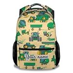 Personalized Tractor School Backpack for Kids, 16 Inch Green Backpacks for Boys, Cartoon, Durable, Lightweight, Large Capacity Bookbag for Travel