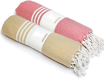 Eden Living Beach/ Bath Lightweight Travel Towel Set of 2 Turkish Towel ( Red & Beige)