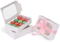 Belle Vous 20 Pack White Paper Kraft Bakery Pastry Boxes with Windows - 13.5 x 20.3 x 5cm/5.31 x 7.99 x 1.97 inches- Disposable Packaging Boxes - Cookies, Cupcakes, Desserts & Pies