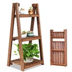 COSTWAY 3/4 Tier Folding Plant Rack, Wooden Flower Shelf Display Ladder, Free Standing Plants Pot Stand Shelves for Garden Home Balcony (45 X 38 X 95cm)