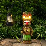 MIBUNG 16.7" H Tiki Decor Garden Statue,Large Lantern Tiki Figurine with Solar Lights,Hawaiian Tiki Man Outdoor Patio Yard Lawn Bar Party Beach Pool Pond Halloween Christmas Decoration Ornament Gifts