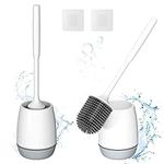 Hibbent 2 Pack Toilet Brush with Ventilated Drying Holder, Silicone Toilet Bowl Brush Bathroom Cleaning Bowl Brush Kit Sturdy Cleaning Toilet Brush, Floor Standing & Wall Mounted Without Drilling