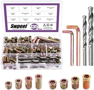 Swpeet 135Pcs 1/4" + 5/16" Carbon Steel Color Zinc Plated Wood Inserts and 9mm 11mm Twist Drill with 2Pcs M6 M8 Wrench Kit, Bolt Furniture Screw in Nut Threaded Fastener Connector Hex Socket Drive