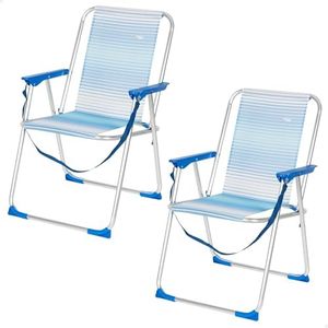 AKTIVE Pack de 2 sillas Plegables multiposición para Playa, jardín, terraza o Camping, Rayas Azul y Blanco, 44x45x76 cm, Topes antivuelco, Soporta 110 kg, Asa de Hombro Transporte (85492)