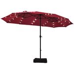 COSTWAY 4.6m Double-Sided Parasol with Base, Solar LED Lights and Crank Handle, Outdoor Extra Large Sun Umbrella, Large Market Sunshade Shelter Canopy for Garden Patio Beach Yard