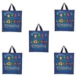 DOUBLE R BAGS Kids Cotton Bag Party Medium Reusable Canvas Grocery Bags - Pack of 5 (Happy Birthday)