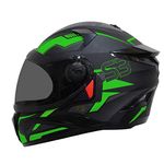 Steelbird SBH-17 Terminator ISI Certified Full Face Graphic Helmet in Matt Finish(Large 600 MM, Black Fluo Green Fitted with Clear Visor and Extra Smoke Visor)