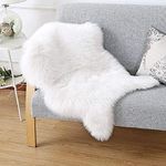 SXYHKJ Faux Sheepskin Rugs, Soft Fluffy Faux Chair Cover Hairy Washable Carpet Non Slip Mats for Chair Bed Sofa Floor with Extra Long Wool (White,50x80cm)