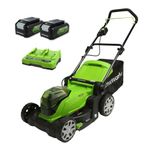 Greenworks G24X2LM41K4X Cordless Lawnmower for Lawns up to 440m², 41cm Cutting Width, 50L Bag PLUS Two of 2 x 24V (48V equivalent) 4Ah Batteries and Twin Charger