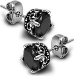 KZZENKI Black Earrings for Men, Crown Earrings Hypoallergenic Stainless Steel Black Stud Earrings for Women Cool Male Earrings