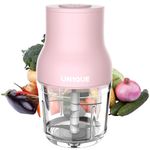 UN1QUE Electric Chopper for Kitchen | One Touch Operation | 2 Speed Modes | 600 ML Vegetable Chopper | Triple Blade Technology | Glass Bowl | Wired | Pure Copper Motor | Chop, Mince, Puree(Pink)