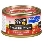 Clover Leaf Flaked Light Tuna Sundried Tomato & Basil - 85g, 24 Count - Canned Tuna - Flavoured Tuna - Skipjack Light Tuna – Very High In Protein - 16g Of Protein Per 85g Serving – Low Saturated Fats