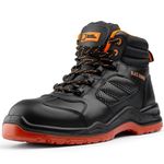 Black Hammer Composite Safety Boots for Men Non-Metallic Lightweight Durable Work Shoes Non-Slip Anti-Static Smooth Leather 8844 (10 UK)