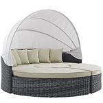 LexMod Summon Canopy Outdoor Patio Daybed, Antique Canvas Beige