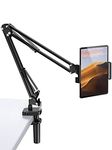 UGREEN Tablet Holder Long Aluminum Arm Adjustable Phone Stand Sturdy Clamp Flexible Mount for Bed Handsfree Compatible with iPad Pro Mini Air, iPhone 16 Pro Max, Galaxy Tab S8 S7, Switch, Ebook, Black