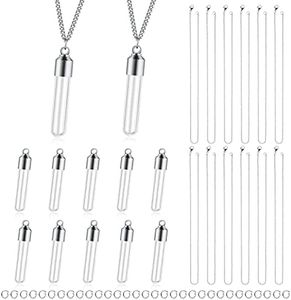 Bonuci 12 Set Glass Vial Necklace for Liquid Blood Ashes Keepsake Hourglass Jewelry Vial Necklace with Screw Cap Charms Necklace 12 Snake Chains with Lobster Clasps 17.7 Inch for DIY, Glass, No