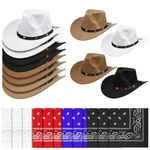 12 Pack Western Cowboy Hat Bulk, Adult Felt Panama Hat and Bandana, Men Cowboy Themed Party Hats with Brim, Cowgirl Hat Women for Halloween Cosplay