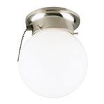 Westinghouse 6720800 One-Light Flush-Mount Interior Ceiling Fixture with Pull Chain, Brushed Nickel Finish with White Glass Globe