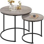 Yaheetech Round Nesting Coffee Table Set of 2, Stacking End Side Table with Metal Frame, Sofa Tea Table for Small Space/Living Room/Bedroom, Grey, 60 x 60 x 50.5cm