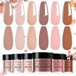 6 Colors Dip Powder Color Set, Nude Brown Nail Fine Dipping Powder Colors No Need Lamp Cure,Like Gel Polish Effect,Even & Smooth Finishing (DP-H01-6pc