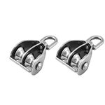 QWORK® 2PCS M15 Double Pulley Block 304 Stainless Steel Double Pulley Wheel Roller for Block and Tackle Pulley System