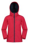 Mountain Warehouse Exodus Kids Softshell Jacket - Breathable Childrens Jacket, Showerproof Girls Coat, Fleece Lined Boys Hoodie, Wind Resistant - for Travelling, Red, 13 Years