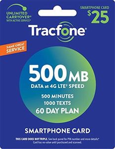 Tracfone $25 500 Min, 1000 text, 500MB Data 60–Day Plan [Physical Delivery]