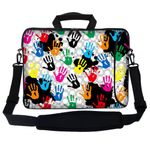 Meffort Inc 15 15.6 inch Neoprene Laptop Bag Sleeve with Extra Side Pocket, Soft Carrying Handle & Removable Shoulder Strap for 14" to 15.6" Size Notebook Computer - Hands Painting Design