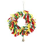 PARROT ESSENTIALS Colourful Cotton Rope Swing with Bell - Rainbow Perch Ringing Swing for Budgies, Cockatiels, Conures - Parrot Toy Nest Swing Encourages Foot Exercise - Hanging Rope Parrot Toy