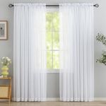 MYSTIC-HOME Sheer Curtains White 95 Inches Long, 108 Inch Width Window Treatments Rod Pocket Drapes for Living Room/Bedroom, Semi Extra Wide Volie Outdoor Curtains for Patio/Villa, 108"x 95", 2 Panels