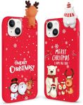 RUMDEY 2 Pack Cute Christmas Case for iPhone 13 Mini 5.4",Red Bear Elk 3D Doll Snowman Merry Christmas Pattern Soft Silicone TPU Pretty Flexible Protective Funda for Kid Girls Women