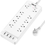 Power Strip, MBLAI Surge Protector with 8 Long Extension Cord, 10 AC Outlets & 1 Type-C Port (5V/3A)& 3 USB Ports, 1875W/15A, Flat Plug Surge Protection Outlet for Smartphone Tablets Home Office