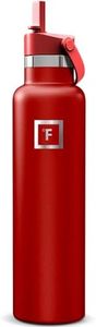IRON °FLASK Camping & Hiking Hydration Flask with Straw, Narrow Mouth Insulated Stainless Steel Sports Water Bottle - Fire Red 24 oz - Straw (1 Lid)