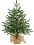 60CM Mini Christmas Tree Artificial Tabletop Christmas Tree PE, Small Xmas Tree with PE Branches and Burlap Bag Base for Christmas Decorations